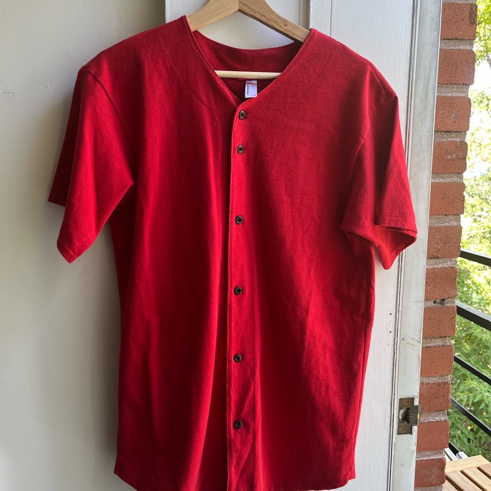 American Apparel Vibrant Red Baseball Button Down Shirt